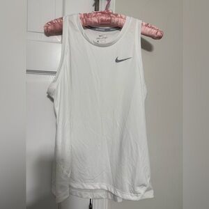 Nike White Women's Dri-FIT Athletic Tank with Gray Swoosh